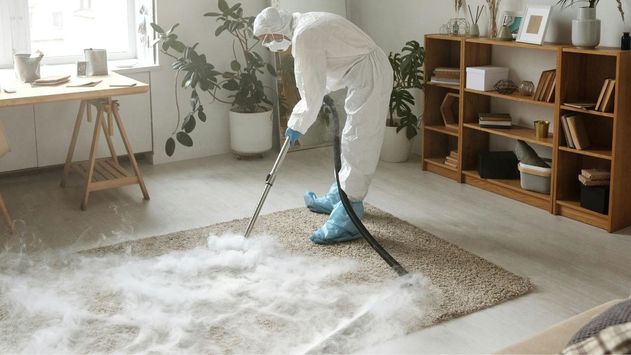Our Expert cleaning the carpet with vacuuming the carpet